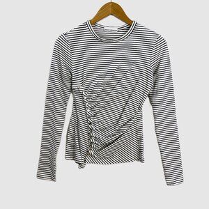 Paco Rabanne Striped Snap Button Asymmetric Drape Front Top